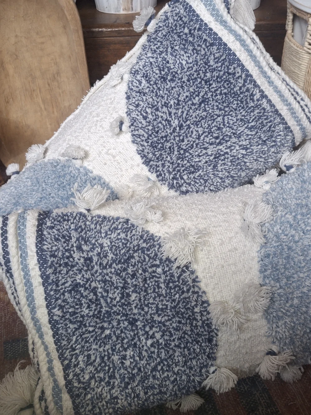 Textured Blue and Cream Decorative Throw Pillow - Cozy Home Accent